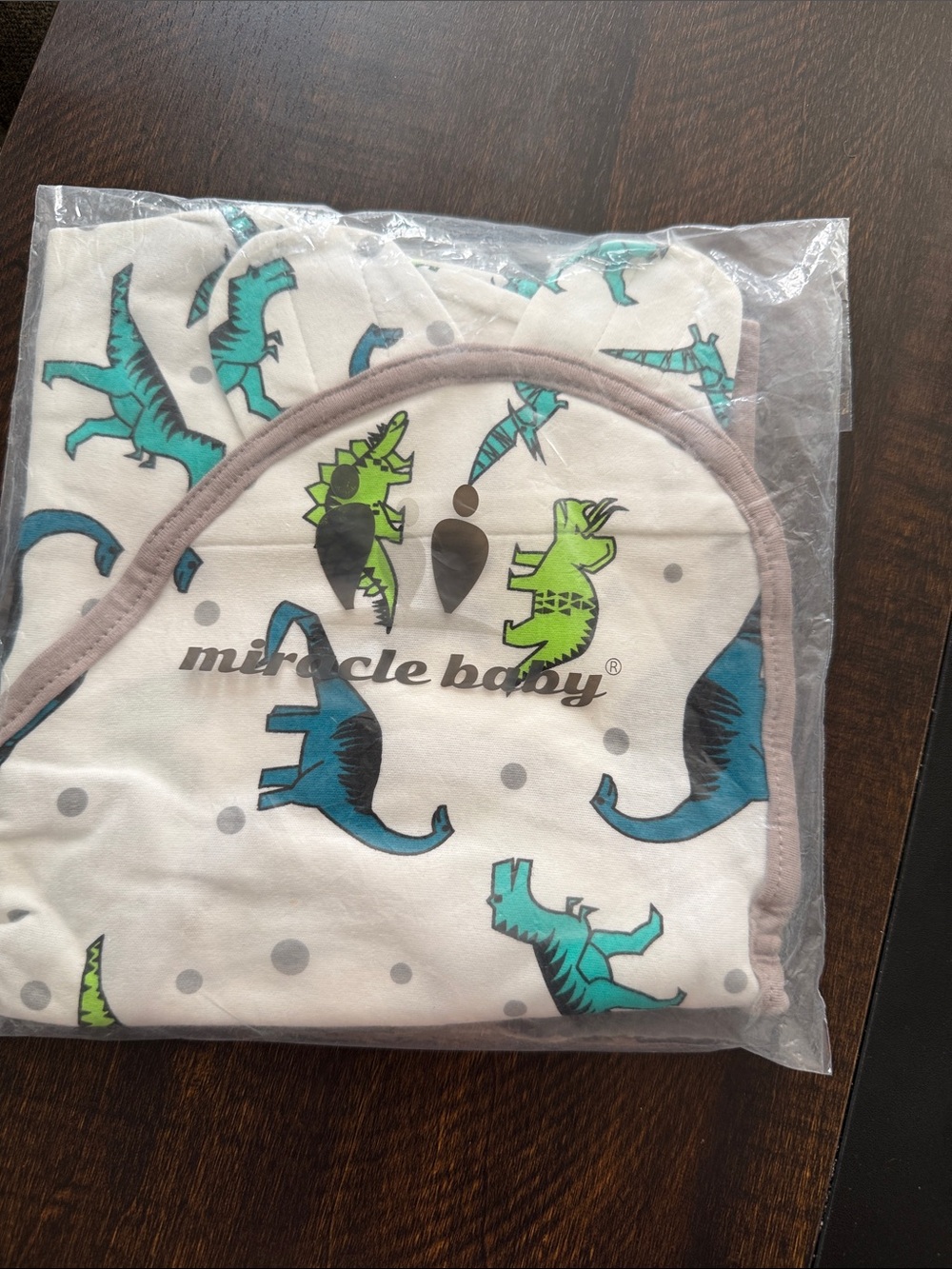 Miracle Baby SWADDLE Teal & Lime Dinosaur Hooded One-Piece